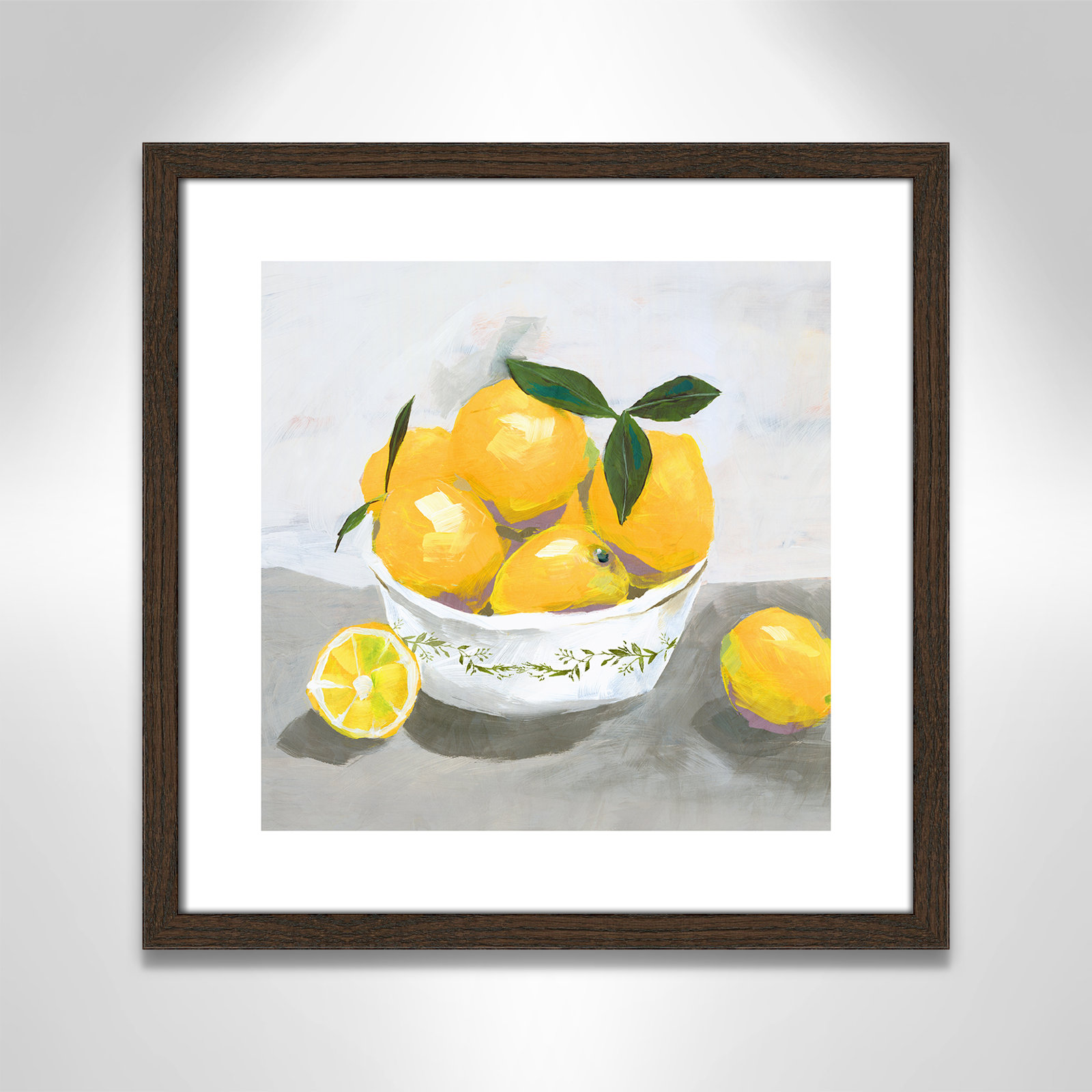 Hayons "Lemons" Painting by Isabelle Z, 18.25" H x 18.25" W x 0.75" D, Walnut Wood Framed Paper