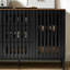 Commode noire à 3 tiroirs et 4 tablettes, grille et rayures, fabriquée en métal et pour différentes pièces