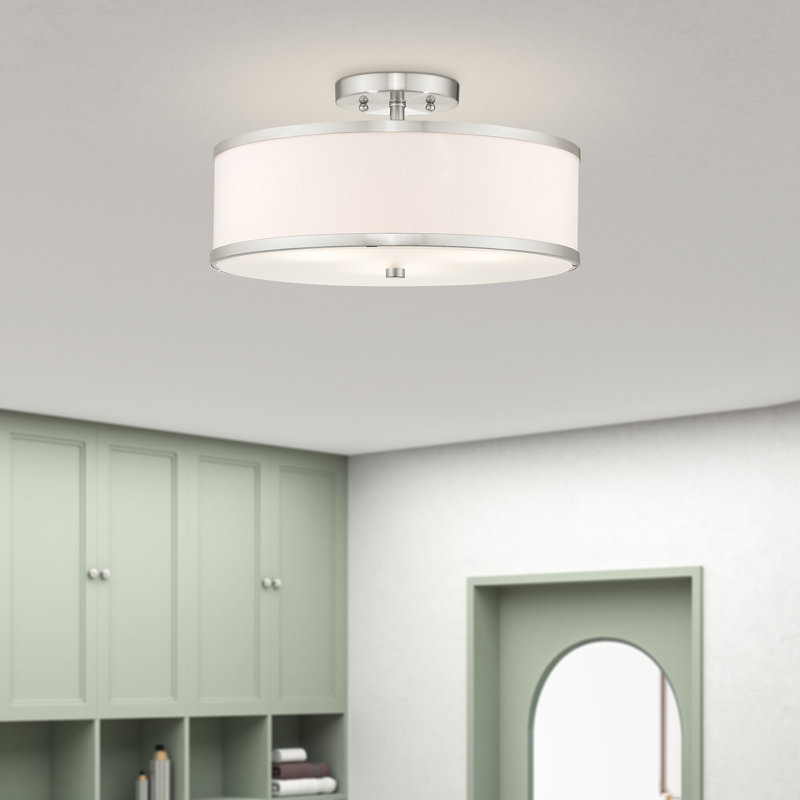 Berthine Linen Blend Semi Flush Mount, 15" DIA x 8" H