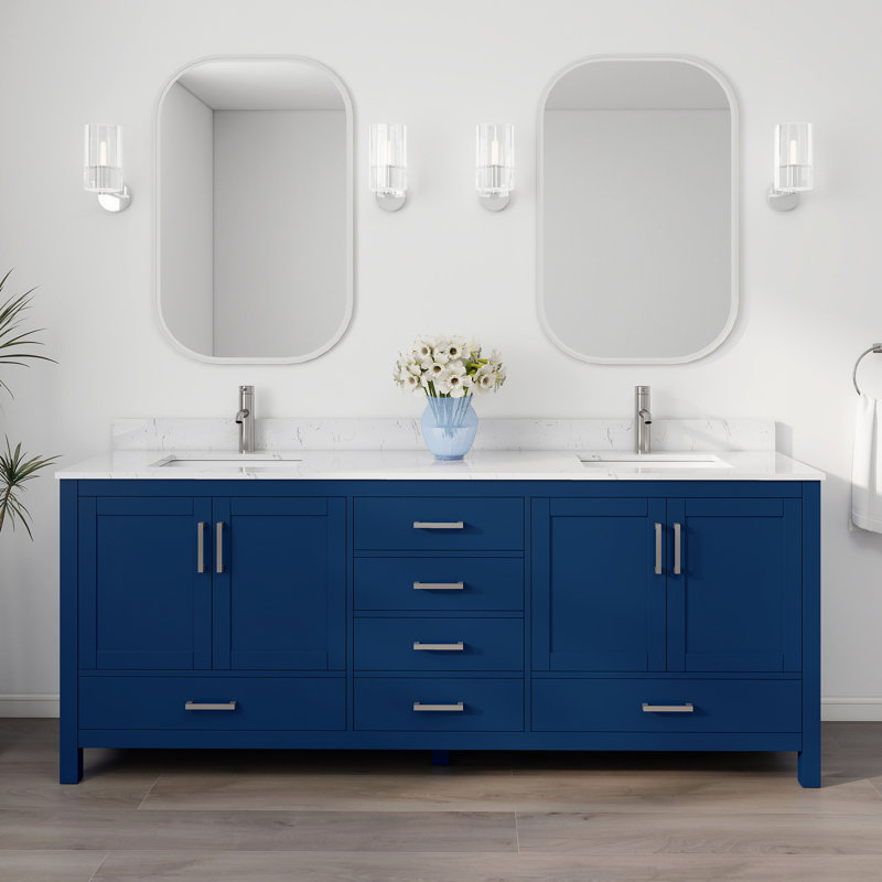 Meuble-lavabo autoportant 84 po avec lavabo double 84 po, Navy Blue, 84"