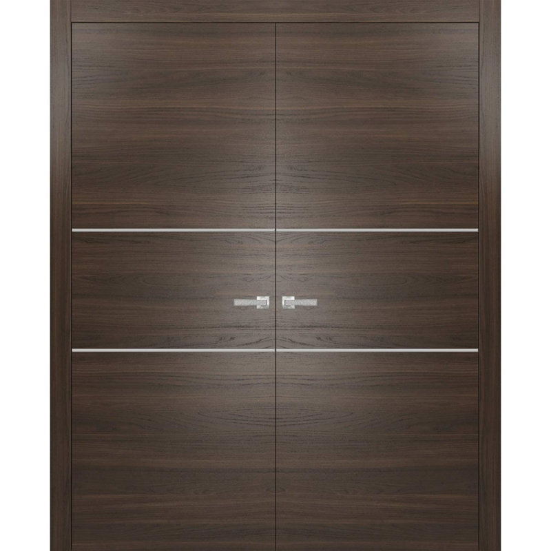 Portes françaises à panneaux, Frêne chocolat, 84 po x 96 po