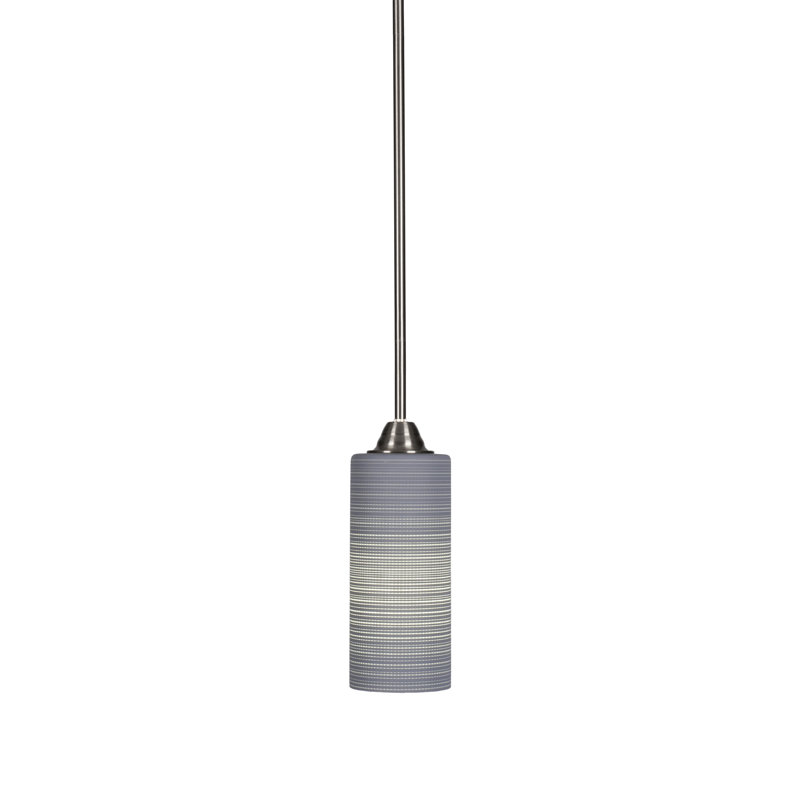 Luminaire suspendu avec tige en verre 4 po Achen, H 13,5 po x l 4 po x P 4 po, Matrice grise, Noir mat/nickel brossé
