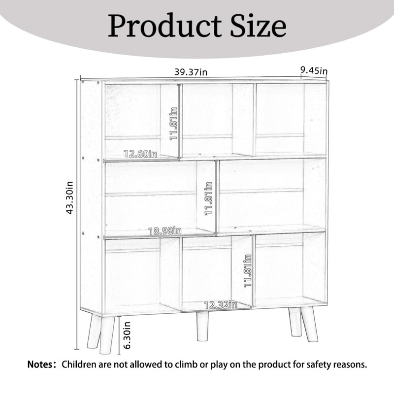 Bibliothèque moderne à 3 niveaux avec pieds, tablette de présentation autoportante en bois, bibliothèque à 8 cubes, Naturel