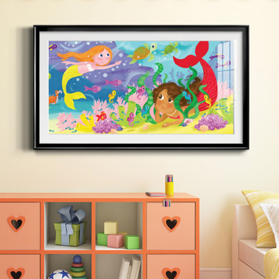 «Mermaid Play III», reproduction d'art encadrée de qualité supérieure, prête à être accrochée
