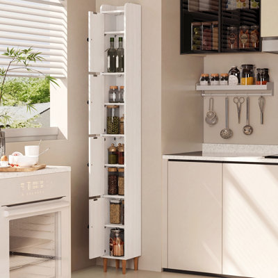Armoire de rangement haute et étroite - organisateur de salle de bain mince et autoportant avec tablettes réglables et 4 pieds réglables pour la petite salle de bain, la cuisine, la buanderie et le salon