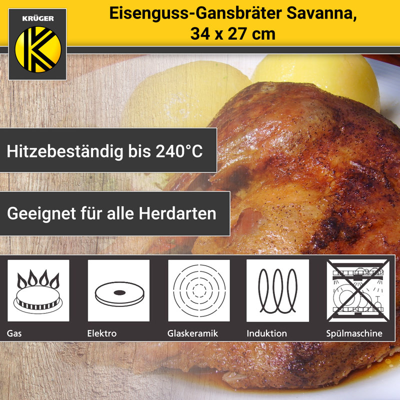 Krüger Cast Iron Roaster Savanna - Enamelled - 7.5 Litres (34 X 27 Cm)
