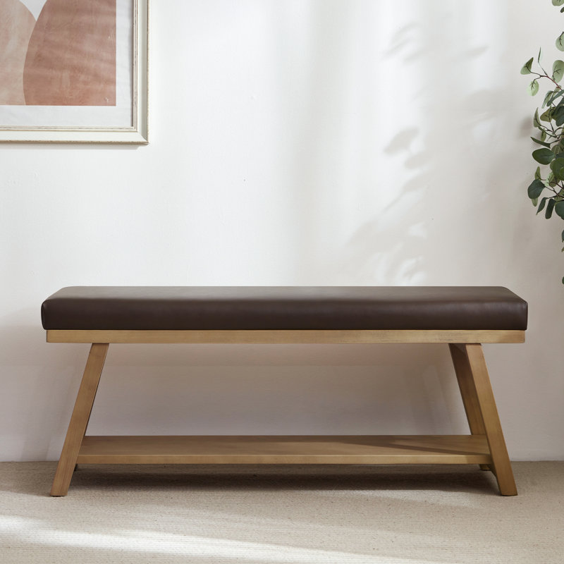 Banc de rangement en similicuir Hahnville, Brun
