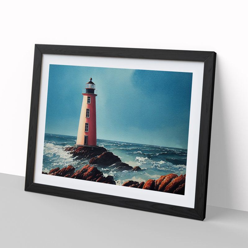Lighthouse Watercolour Vol.1 - Single Picture Frame Print, 25cm H x 34cm W, Black