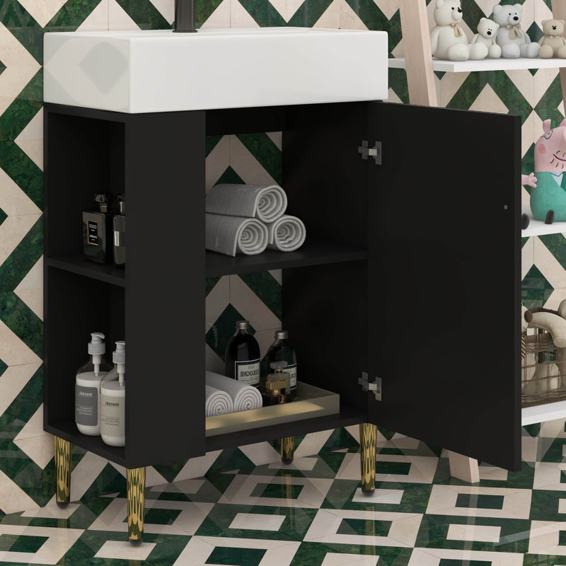 Ensemble de meuble-lavabo autoportant 21,6 po, ensemble de meuble-lavabo sur pied avec rangement à gauche, pieds en métal