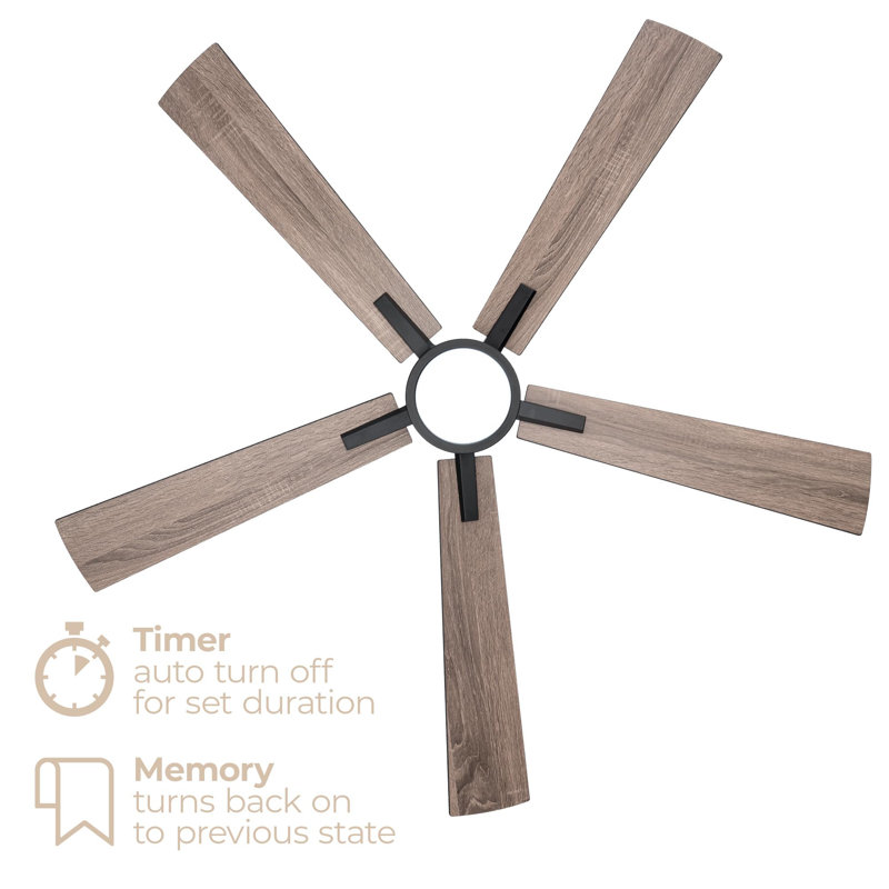 Bali Smart 5-Blade 52in Ceiling Fan 2700K-6000K CCT Selectable LED Light Kit with Remote Control and Hardware with Reversible Blades in Weathered Works With iOS or Android App