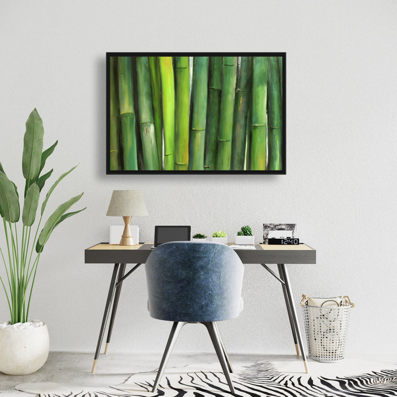 «Green Bamboo - Botanical Hyperrealist», art sur toile encadré, H 25,25 po x l 37,25 po