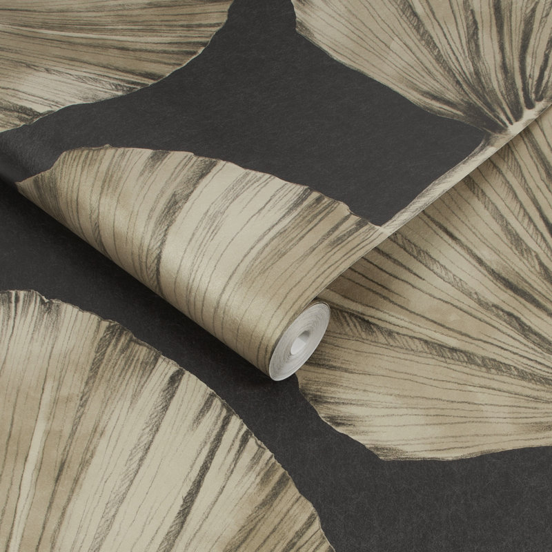 Papier peint gris anthracite Palm Fan, Brun