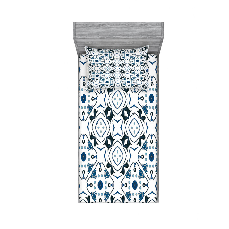 Microfiber Geometric Sheet Set, Twin XL Sheet Set with Fitted Sheet