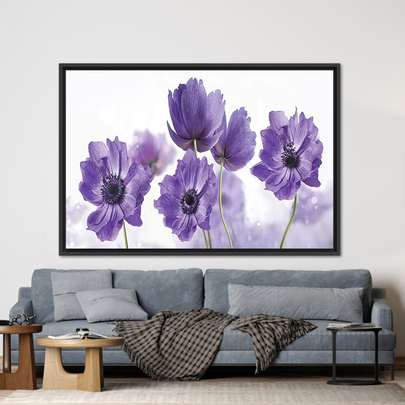 Abstract Purple Flower Canvas Print - Floral Wall Art Perfect for Living Room Decor, 41" H x 94" W, Black