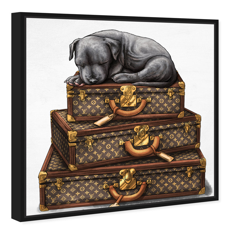 «Fashion and Glam Sleeping Pitbull», impression sur toile, Cadre noir, H 30 po x l 30 po