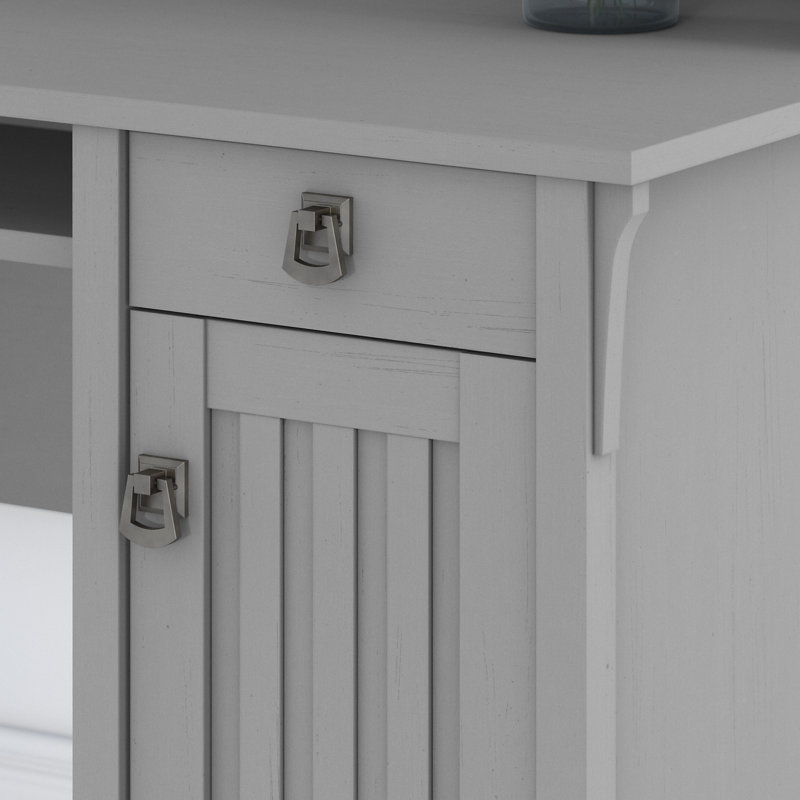 60W L Shaped Desk with Storage in Cape Cod Gray, Cape Cod Gray