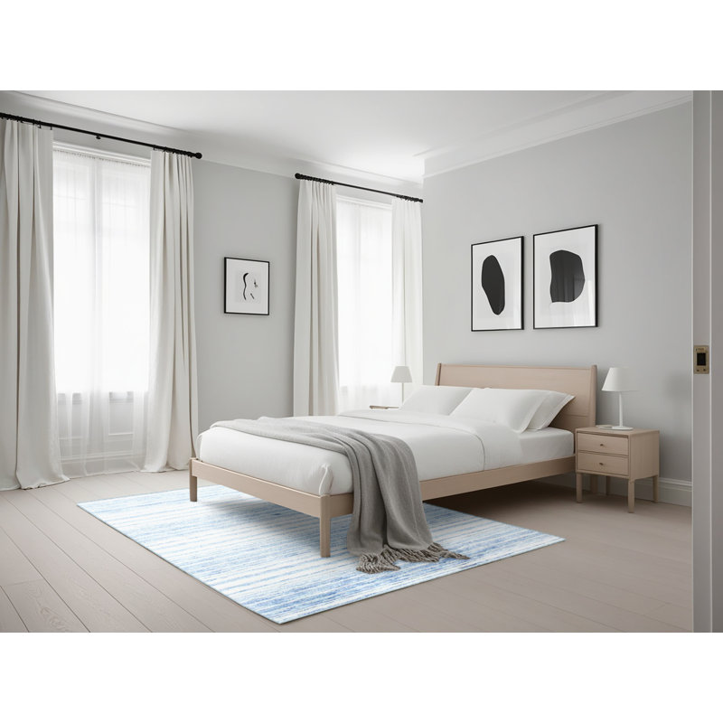 Tapis abstrait bleu / blanc cassé Pancoast, Rectangle 5 pi x 7 pi