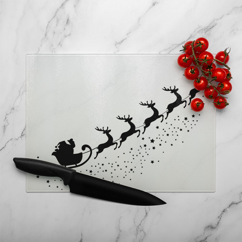 Santa Claus Flying Dining Glass Chopping Board, 40cm L x 28cm W