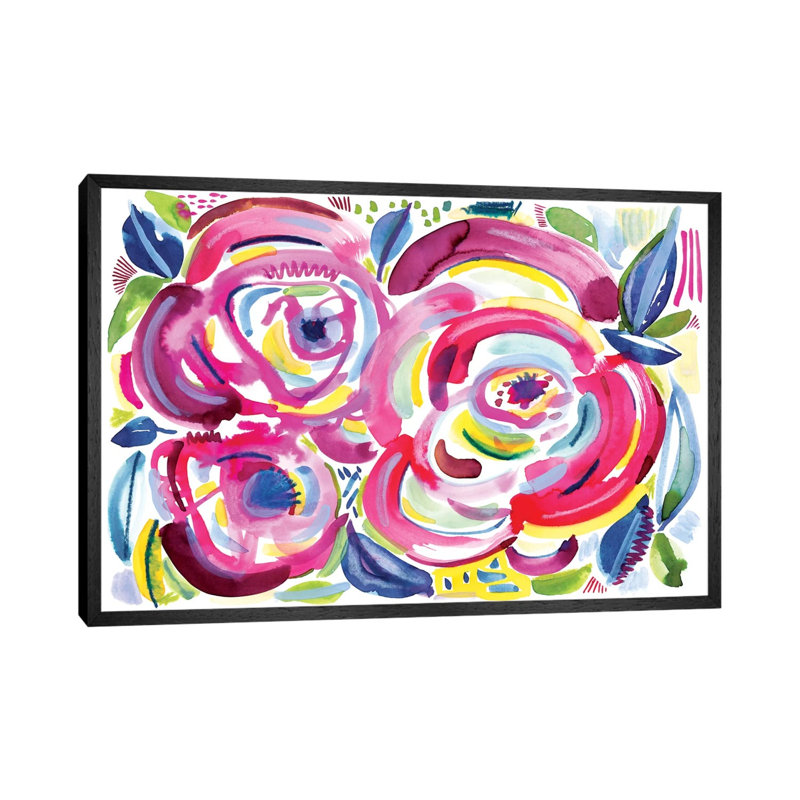 Roses In Bloom by Sara Franklin - Painting on Canvas, 66.04 cm H x 45.72 cm W, Black Floater Framed
