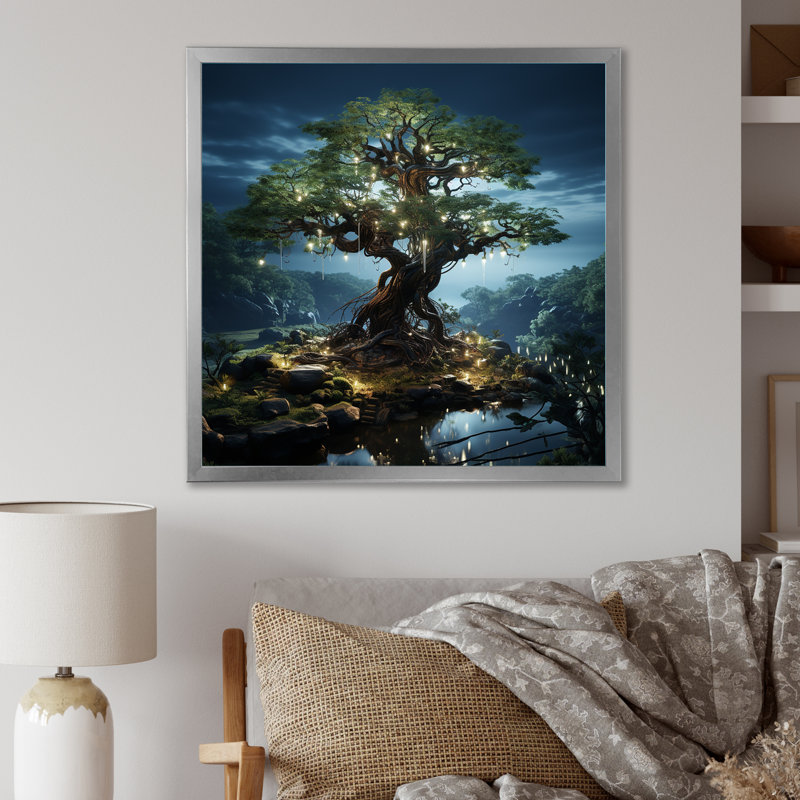 " Surreal Twilight Tree At Night ", Gold Picture Framed, 24" H x 24" W