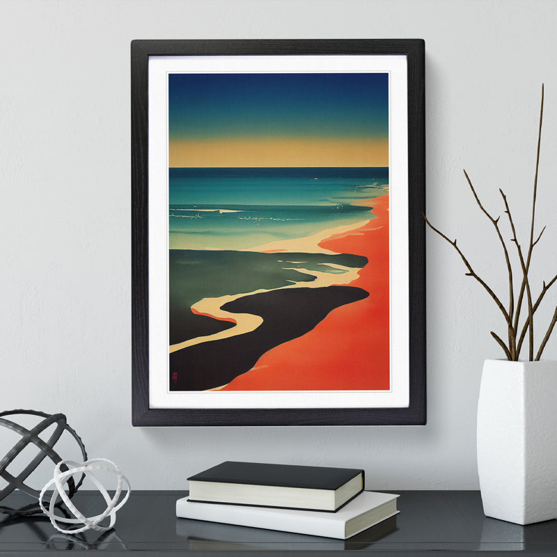 Red Sand Beach - Wall Art, Black Framed, 66cm H x 48cm W, White