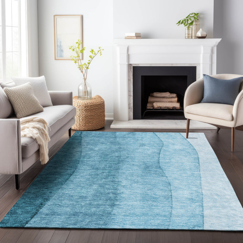 Premium Machine Washable Prisco Teal Rug, Rectangle 5' x 7'6"