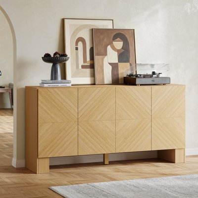 63" Sideboard Buffet Cabinet, Credenza Storage Cabinet With 4 Doors And Adjustable Shelves