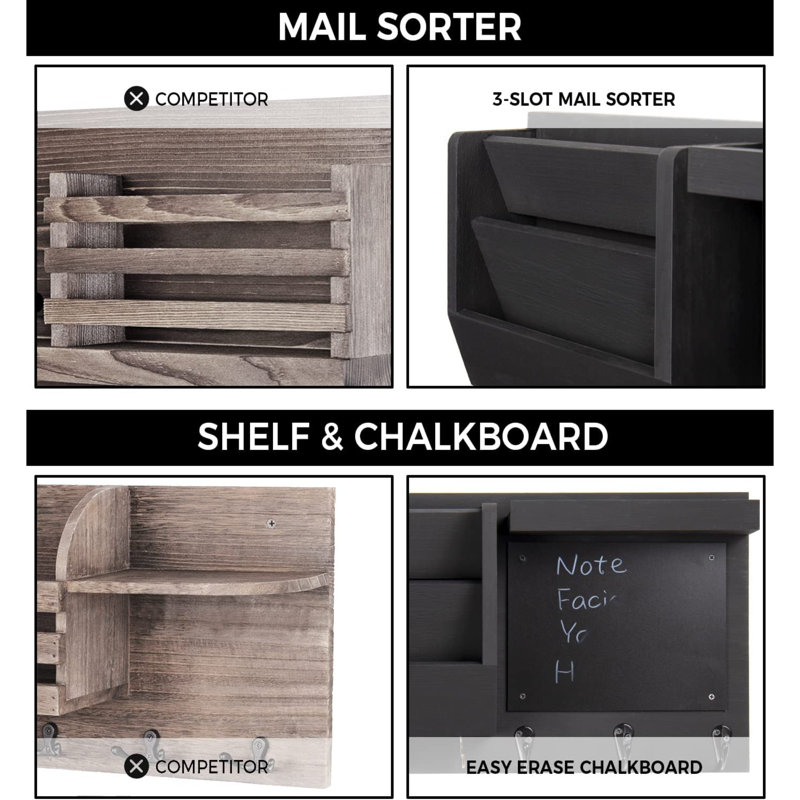 Solid Wood Wall Organizer with Key Hooks