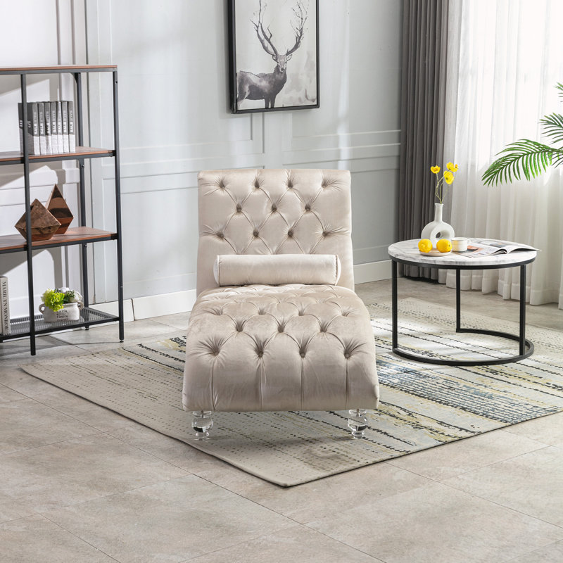 Chaise longue capitonnée à boutons, Beige