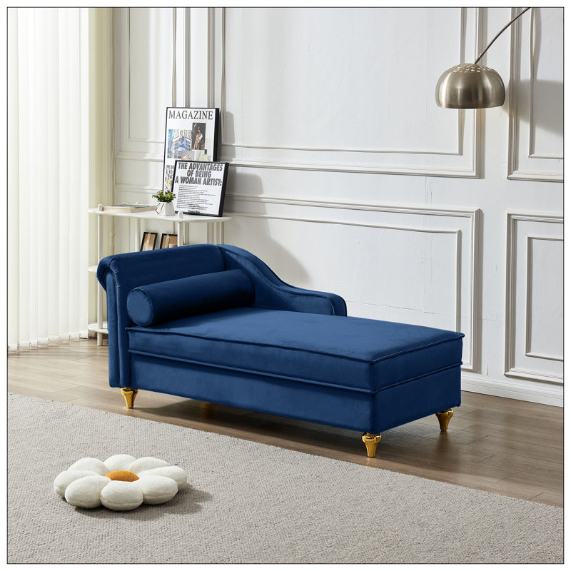 Chaise longue moderne avec revêtement en velours, Marine