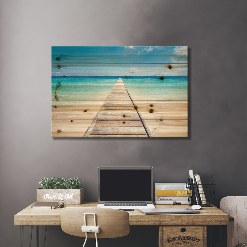 Jetée sur une magnifique île aux Maldives par Jan Becke - Impression sur bois sans cadre, L 26 po x H 18 po