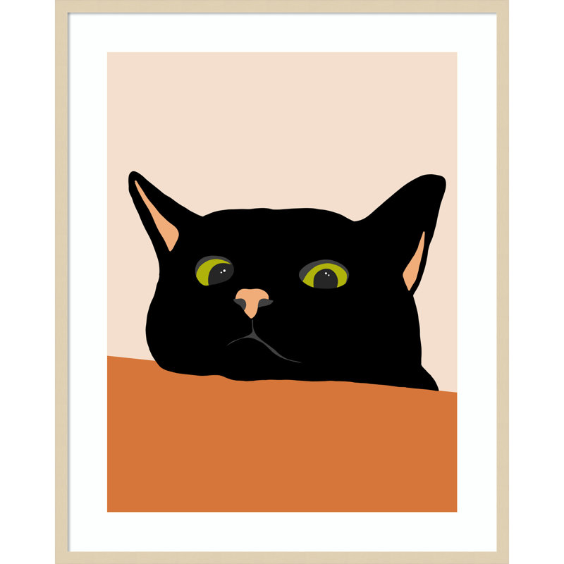 «The Curious Cat» par Uma Gokhale, impression sur bois encadrée, H 41 po x l 33 po