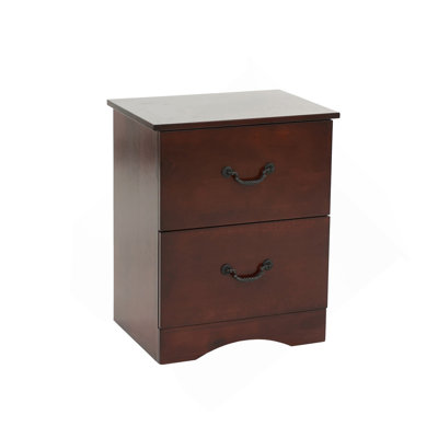 2 Drawers Pine Wood Nightstand, Cherry