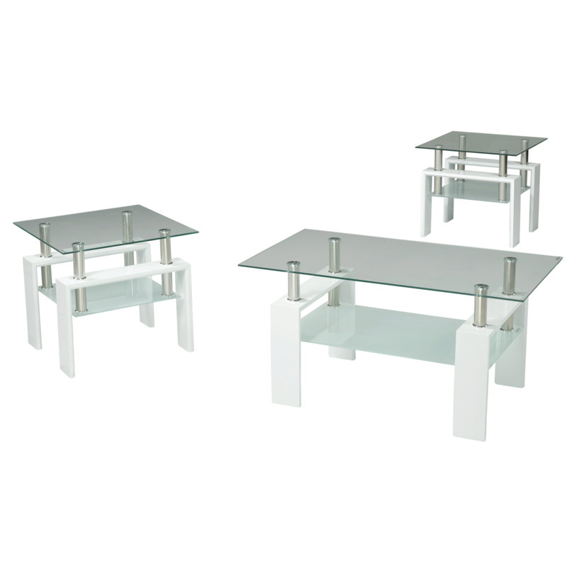 Rillie Glass Top End Table, Clear, White