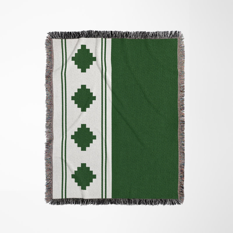 Ector South Western Cotton Blend Blanket, Green/Off-White, 60" L x 50" W