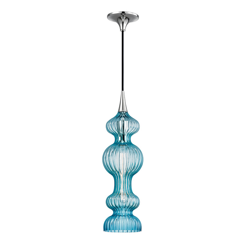 Luminaire suspendu géométrique unique à 1 lumière Pomfret, Laiton vieilli, Bleu