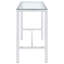 Table de bar rectangulaire de style pub rectangulaire avec dessus en verre trempé transparent et structure en métal chromé poli. Table de comptoir moderne et minimaliste idéale pour les bars, salles à manger et lofts à domicile.