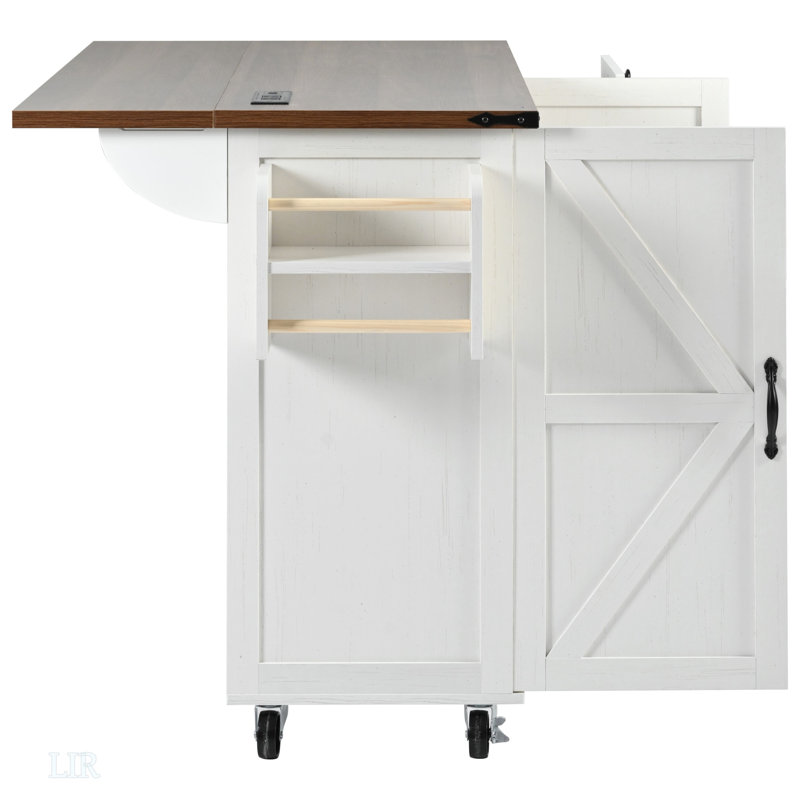 Îlot de cuisine avec prise de courant, îlot de cuisine avec support de rangement interne, abattant, Blanc