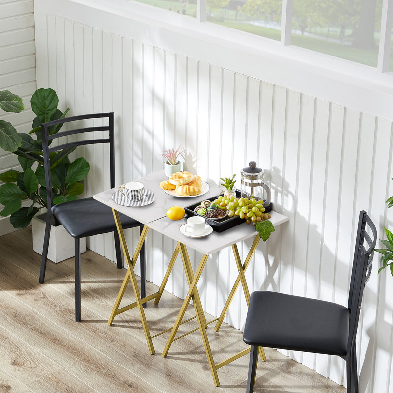 Folding TV Tray for Eating Set of 2, Portable Dinner/Snack Table for Couch, Living Room and Small Space, White Top/Gold Base