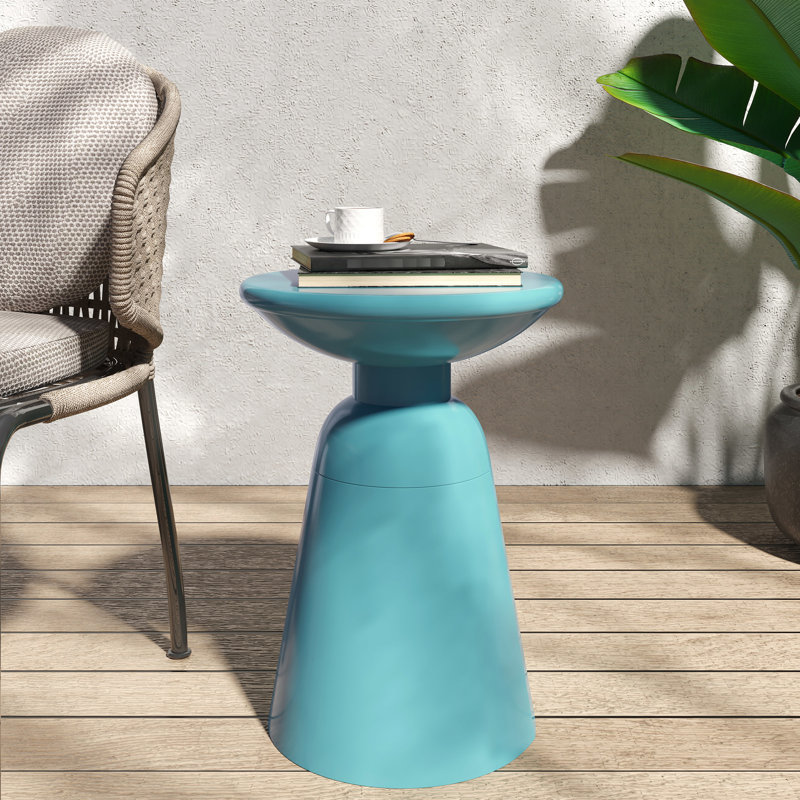 Grande table d'appoint moderne en métal pour l'extérieur, piédestal stable, fer thermolaqué, sarcelle, sans assemblage, 15 pi x 20,75 pi