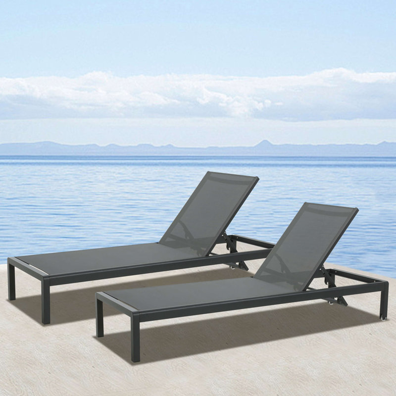 Chaise longue, ensemble de 2 chaises de piscine, chaise longue de bronzage avec dossier inclinable à 4 positions, siège en filet respirant