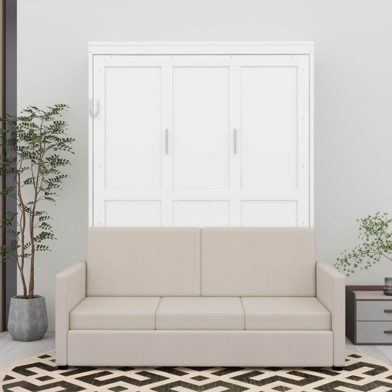 Murphy Wall Bed With Sofa Cushions, White