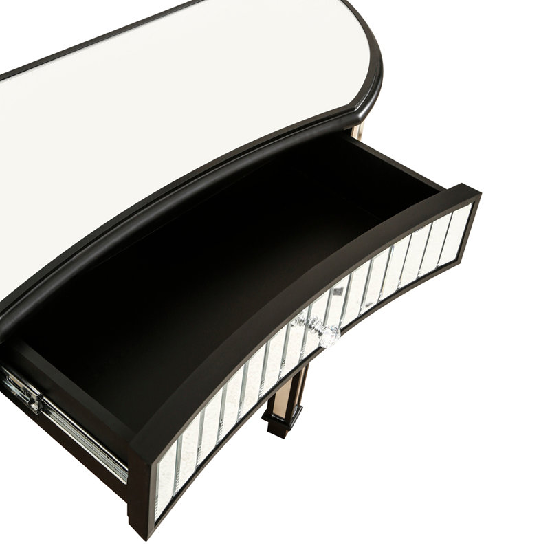 Console demi-lune à miroir avec verre cannelé et poignée en cristal, parfaite pour les vestibules et les chambres à coucher