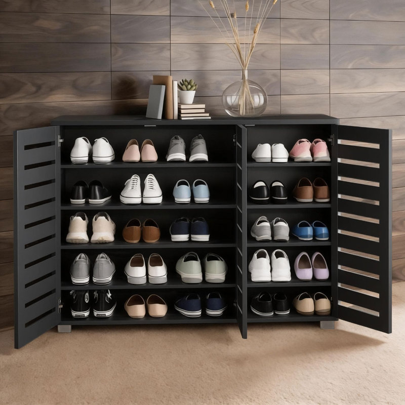 Oslo Large 3 Door 15 Pair Hallway Shoe Storage Cabinet, Black