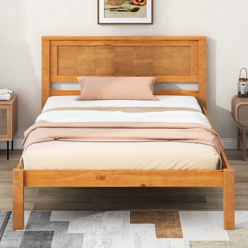 Base de lit plateforme simple avec tête de lit, support à lattes de bois, sans sommier, base de literie en chêne, Chêne