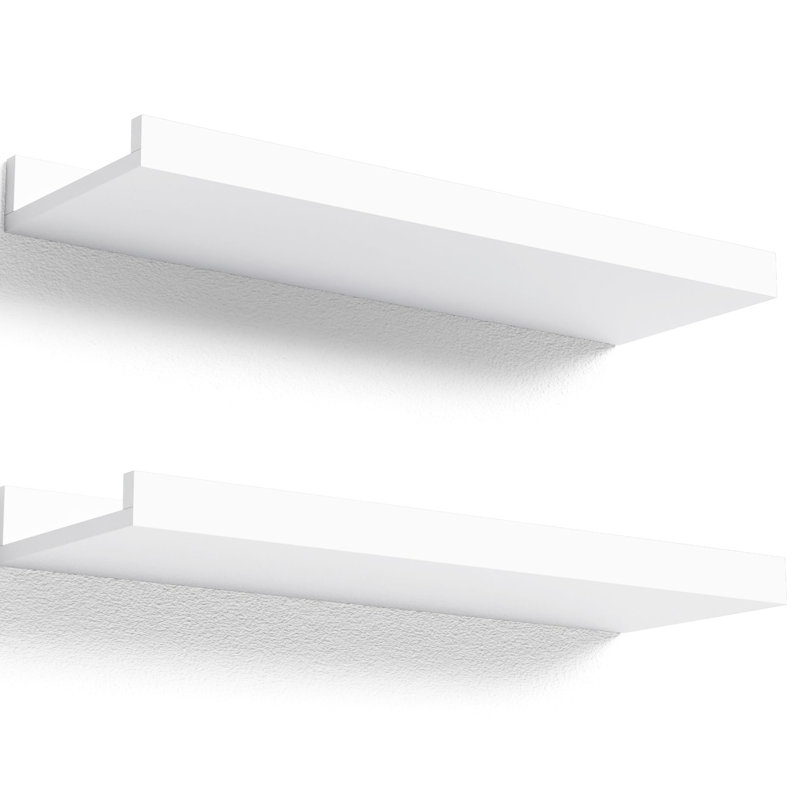 De 2 tablettes murales blanches modernes. Composition en bois d'ingénierie, poids de 20 lb. Améliorez l'apparence de votre pièce. Méthode de montage simple offerte. Présentoir 2 tablettes. Fabriqué,