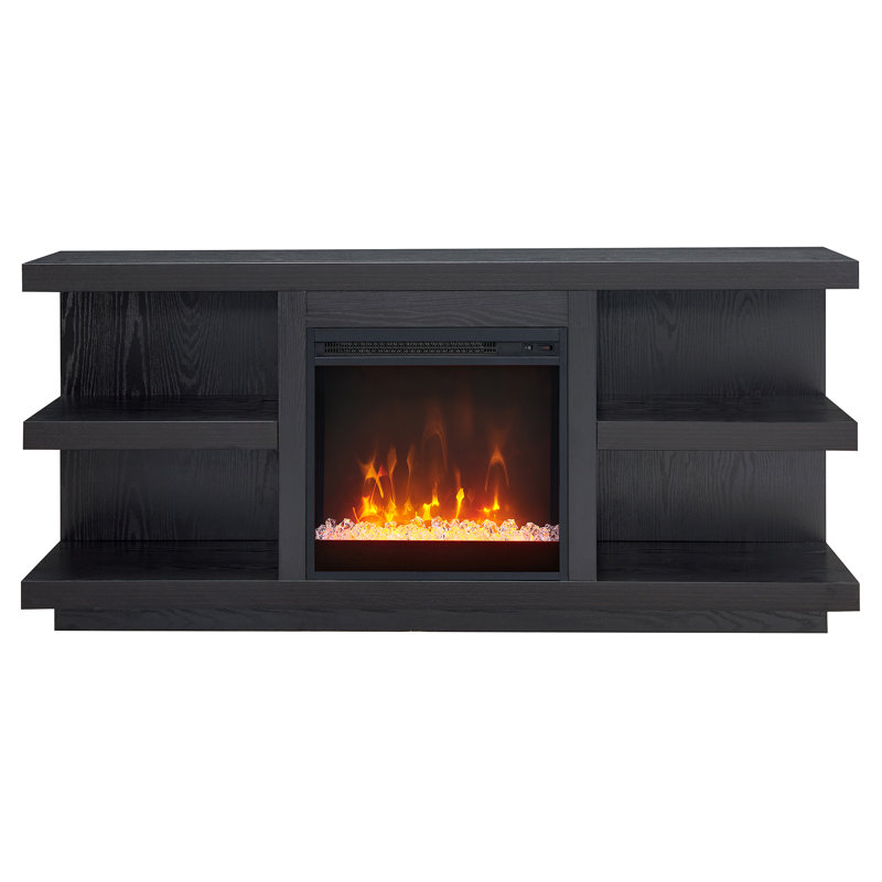 TV Stand with Electric Fireplace Included, Black Grain