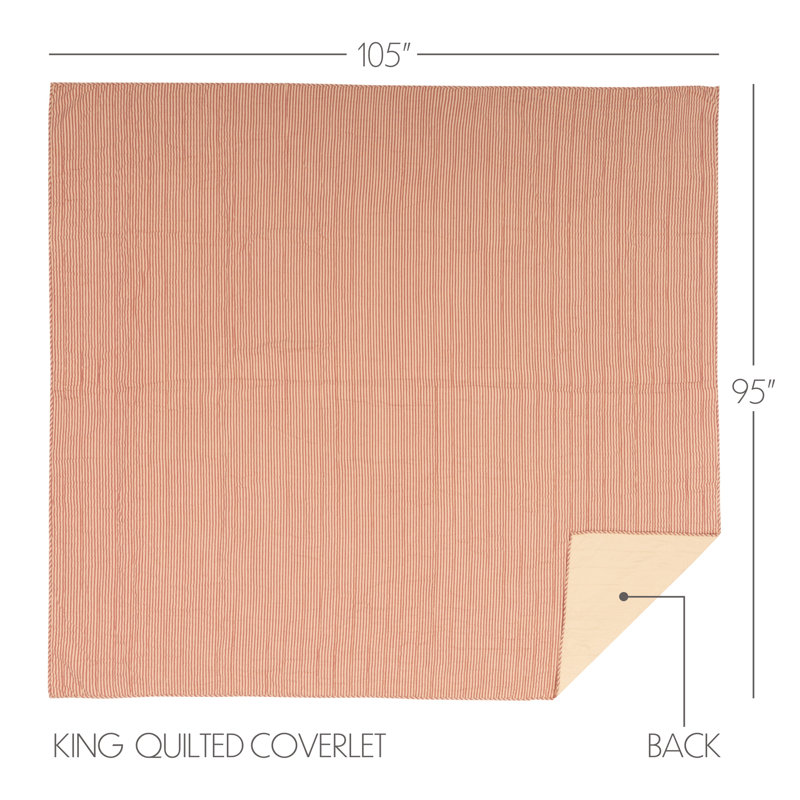 Emmit Sawyer Mill Ticking Stripe Quilt Coverlet, King, Country Red & Dark Tan