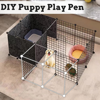 Safe & Stable Pet Cage - Indoor Pet Enclosure For Small Dogs, Puppies & Kittens | Easy Assembly, Flexible Design | Includes Non-slip Mats & Accessories, Metal