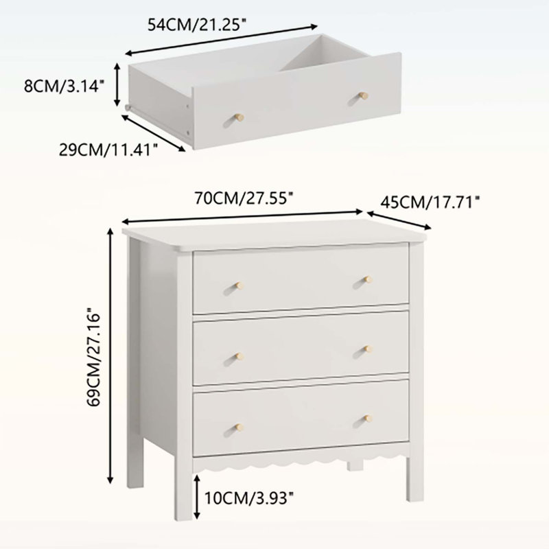 Table de chevet 3 tiroirs, commode moderne pour le rangement de la chambre à coucher et du salon